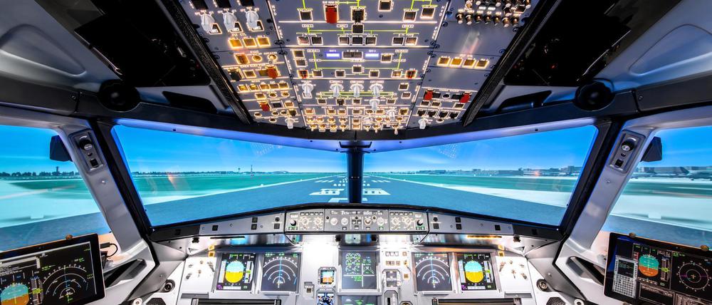 Simulationscockpit (Airbus A320) unbemannt.