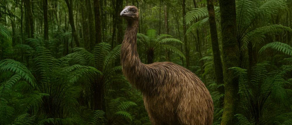 Moas wurden als flugunfähige große Vögel wahrscheinlich bis zur Ausrottung gejagt.