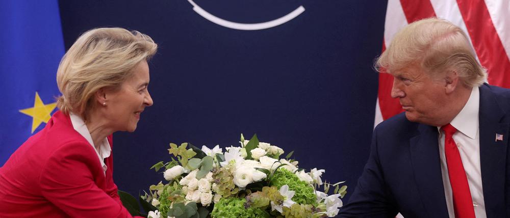US-Präsident Donald Trump nimmt an einem bilateralen Treffen mit der Präsidentin der Europäischen Kommission Ursula von der Leyen während des 50. Jahrestreffens des Weltwirtschaftsforums (WEF) in Davos, Schweiz, am 21. Januar 2020 teil (Archivbild).