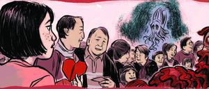 Eine Doppelseite aus „Lunar New Year Love Story“ von Gene Luen Yang und LeUyen Pham.