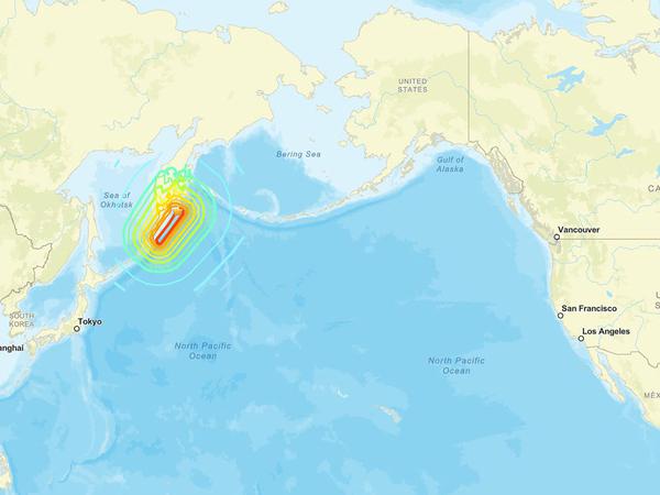 This image courtesy of the US Geological Survey (USGS) shows the epicenter of an 8.7 earthquake that hit off of Russia's far east on July 30, 2025. One of the strongest earthquakes ever recorded struck Russia's sparsely populated Far East early July 29, 2025, causing tsunamis of up to four metres (12 feet) across the Pacific and sparking evacuations from Hawaii to Japan. The magnitude 8.8 quake struck at 8:24 am (2304 GMT Tuesday) off Petropavlovsk on Russia's remote Kamchatka peninsula and was one of the 10 biggest recorded, according to the USGS. (Photo by US Geological Survey / AFP) / RESTRICTED TO EDITORIAL USE - MANDATORY CREDIT "AFP PHOTO / US Geological Survey (USGS) " - NO MARKETING - NO ADVERTISING CAMPAIGNS - DISTRIBUTED AS A SERVICE TO CLIENTS
