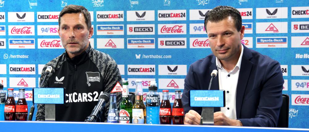 Herthas Coach Stefan Leitl (l.) und Sportdirektor Benjamin Weber