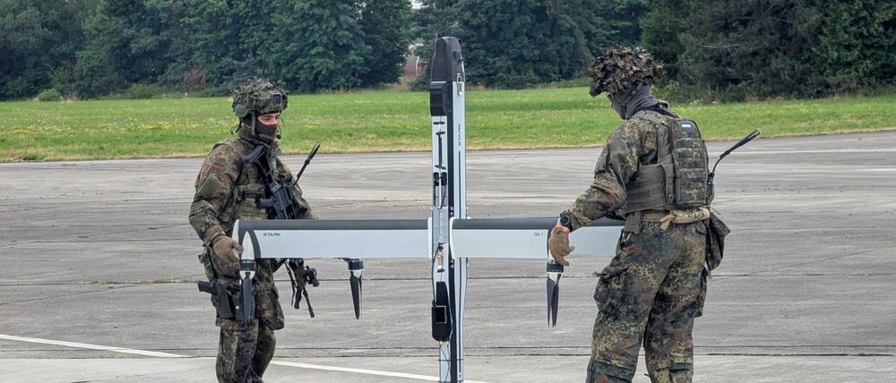 Die Kampfdrohne Virtus des Herstellers Stark kann horizontal starten und landen. In Zukunft erhält sie einen neuen Sprengkopf von TDW.