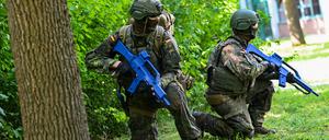Bundeswehrsoldaten am 22. Juli bei einem Medientermin in München. 