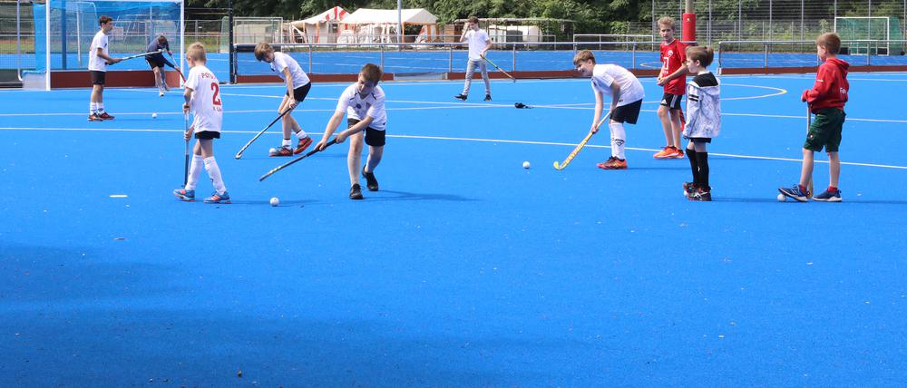 Die neu sanierten Hockeyplätze auf der Sportanlage an der Templiner Straße.