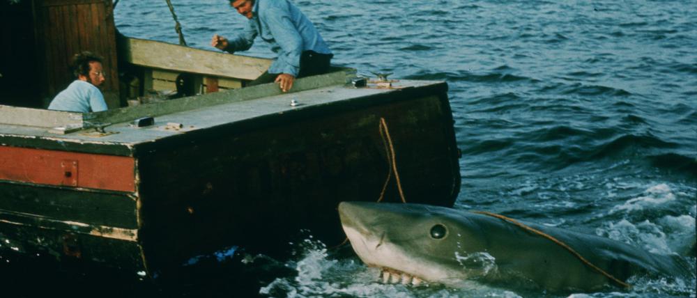 Der Film gilt als Geburtsstunde des Sommer-Blockbusters. Hier zu sehen Richard Dreyfuss (l) als Meeresbiologe und Robert Shaw (r) als Haifänger Quint.