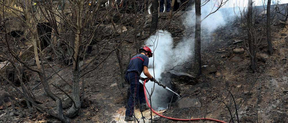 Ein Feuerwehrmann löscht in der Nähe von Narbonne in Frankreich.
