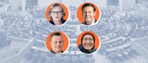 Am 14. August ist die Regierung Merz 100 Tage im Amt (Kanzlerwahl war 6. Mai) Wir fragen vier Menschen aus dem Volk, was sie von der Regierung halten, was sie sich für die Zukunft von ihr wünschen. V.l.n.r. und o.n.u. Stefanie Bohnerth, Marcus Plättner, Christian Schleicher, Melina Goller