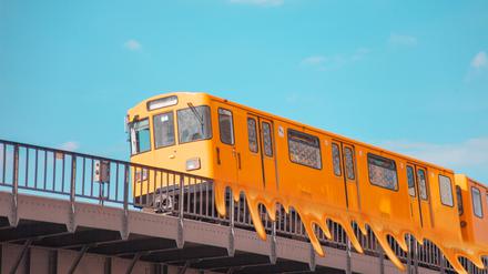 Overground subway train on a blue sky background