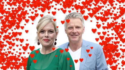 Julia Klöckner (links) und Jörg Pilawa inmitten von Herzen (Illustration).
