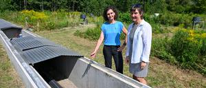 Gesche Grützmacher (l.), Chefin der Wasserversorgung, und Forschungsleiterin Regina Gnirß stellen mit dem „Sickerschlitz“ ein neues Verfahren zur Grundwasseranreicherung vor.