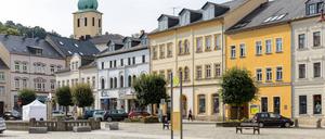 Der Marktplatz von Sebnitz in Sachsen, Deutschland.