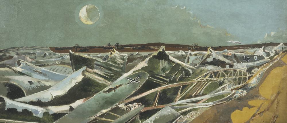 Nicht Eisschollen wie bei Caspar David Friedrich, sondern die Flügel abgestürzter Kriegsflieger türmen sich im Gemälde „Totes Meer“ (1940/41) von Paul Nash auf. 
