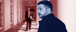 Selenskyj (vorn) im Weißen Haus bei Trump (Montage).