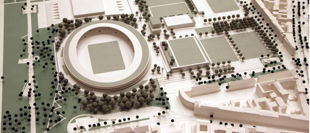 Finaler Entwurf. Zum neuen Jahnsportpark gehören künftig eine Plaza, ein barrierefreies Stadion und zahlreiche Sportplätze.