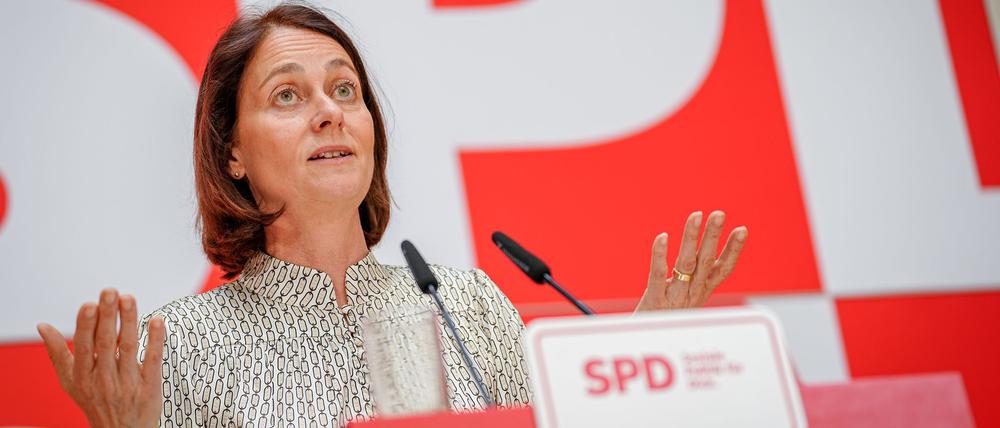 Katarina Barley, SPD-Europapolitikerin, hält eine Rede.