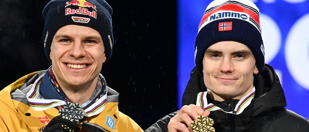 Bei der WM holte Wellinger Silber und Lindvik Gold.