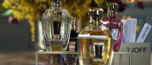 March 25, 2024, New York, New York, United States: Bottles of perfume on display during Xerjoff Perfume Collection Launch at The Ned NoMad in New York on March 25, 2024 New York United States - ZUMAr339 20240325_znp_r339_028 Copyright: xLevxRadinx
