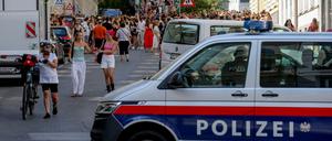 Ein Polizeiauto steht in der Nähe von versammelten «Swifties». Aus Angst vor einem Terroranschlag sind im August 2024 Taylor-Swift-Konzerte in Wien abgesagt worden.