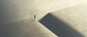 Illustration: Eine Person steht an einem Abgrund.