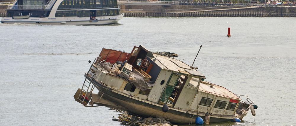 Die bei Rüdesheim gestrandete Jacht zieht Tausende Blicke auf sich. (Archivbild)
