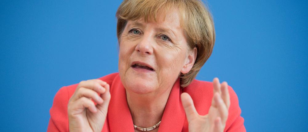Ex-Bundeskanzlerin Angela Merkel (CDU) am 31. August in der traditionellen Sommer-Pressekonferenz in Berlin als sie ihren berühmten Satz „Wir schaffen das“ gesagt hat. 