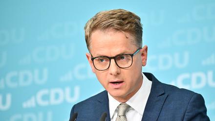 CDU-Generalsekretär Carsten Linnemann spricht nach einer Sitzung des CDU-Bundesvorstands im Konrad-Adenauer-Haus.