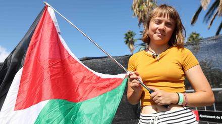 Die schwedische Aktivistin Greta Thunberg vor dem Start der Global Sumud Flotilla gen Gazastreifen.