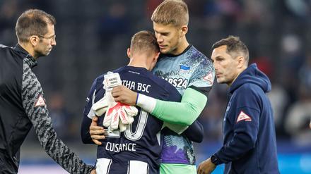 Abschiedsschmerz. Beim Spiel gegen die SV Elversberg stand Torhüter Dennis Smarsch letztmals im Kader von Hertha BSC. 
