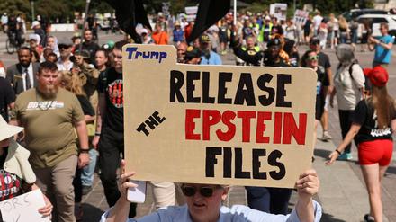 Seit Monaten fordern Demonstranten in den USA die Veröffentlichung der Epstein-Akten, wie hier am Dienstag nahe des US-Kapitols.