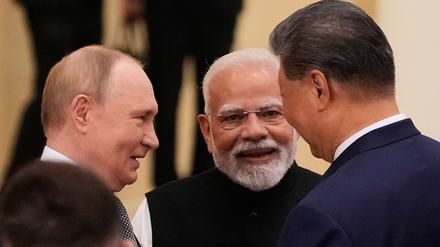 Gipfel in Tianjin, China: Der russische Präsident Wladimir Putin, der indische Premierminister Narendra Modi und der chinesische Präsident Xi Jinping. 