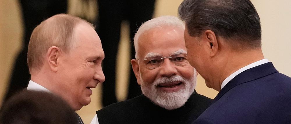 Gipfel in Tianjin, China: Der russische Präsident Wladimir Putin, der indische Premierminister Narendra Modi und der chinesische Präsident Xi Jinping.