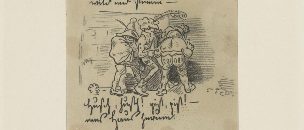 Die Zeichnung von Wilhelm Busch "Die drei Räuber". (Handout)