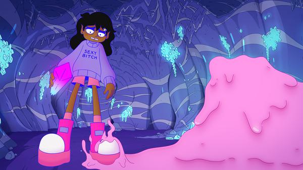 Szene aus dem Animatiosfilm „Lesbian Space Princess“ von Leela Varghese & Emma Hough Hobbs.