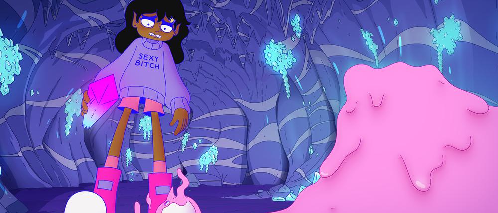 Szene aus dem Animatiosfilm „Lesbian Space Princess“ von Leela Varghese & Emma Hough Hobbs.