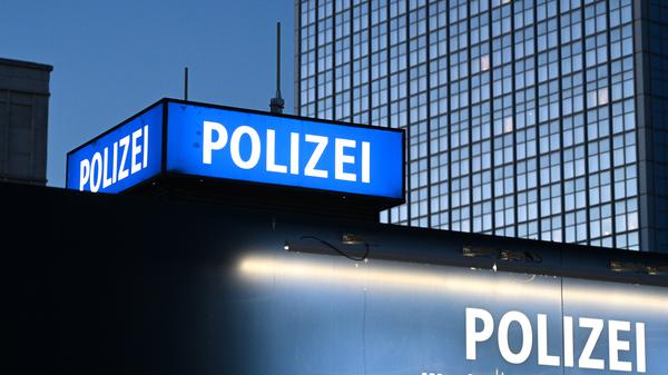 Berlin, Germany - November 2, 2022: Inscription Polizei (Police) on Police department on Alexanderplatz in Berlin.