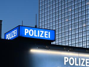 Berlin, Germany - November 2, 2022: Inscription Polizei (Police) on Police department on Alexanderplatz in Berlin.