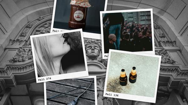 Montage zum Thema: Mit Küssen einen Justizbeamten bezirzt? Der alltägliche Berliner Irrsinn am Kriminalgericht.