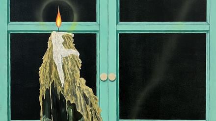 Attila Bagis Ölgemälde „Nude descending a flame“ (2025) im Angebot der Galerie Longtermhandstand aus Budapest.