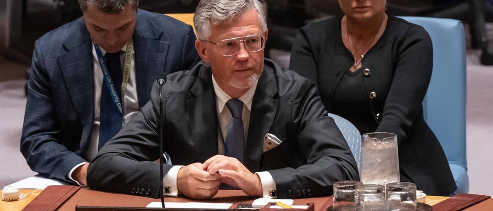 Der ehemalige Botschafter der Ukraine in Deutschland, Andrij Melnyk, bei den Vereinten Nationen in New York.