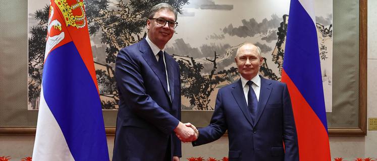 CHINA, BEIJING - SEPTEMBER 2, 2025: Serbia s President Aleksandar Vucic L and Russia s President Vladimir Putin shake hands during a meeting at the Diaoyutai State Guesthouse Beijing China PUBLICATIONxINxGERxSUIxAUTxONLY - ZUMAt113 20250902_zaa_t113_290 Copyright: xAlexanderxKazakovx