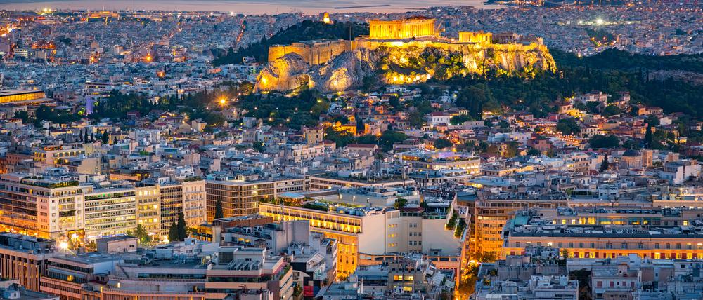 Aerial view on Athens, Greece at sunset