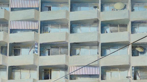 Wolfram Ebersbachs „Hausfassade“ von 1974 ist in der Ausstellung „Wohnkomplex“ im Kunsthaus Minsk in Potsdam zu sehen.