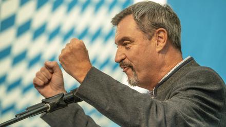 Markus Söder, Bayerischer Ministerpräsident, CSU, beim Politischen Gillamoos in Abensberg. 