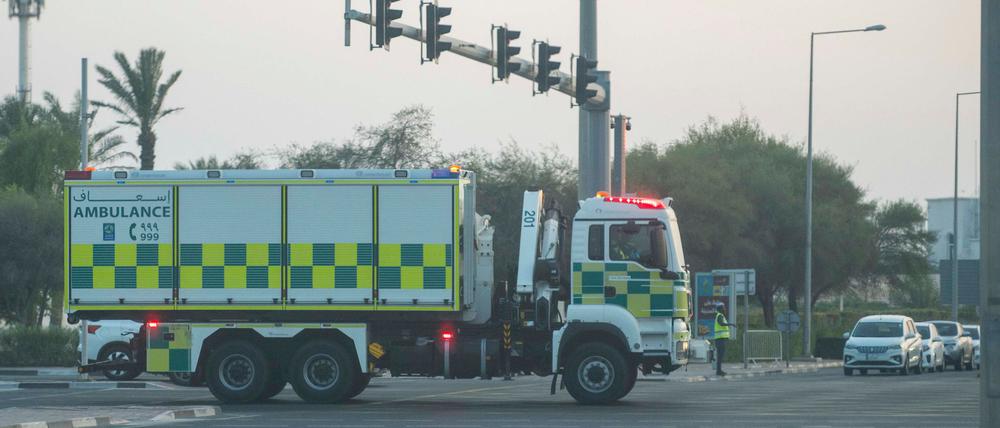 Ein Krankenwagen in der Nähe des israelischen Angriffsorts in Doha. 