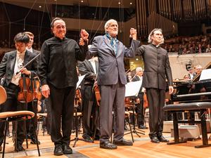 Ihr „Ausklang“ ist ein Triumph: (von links) Pierre-Laurent Aimard, Helmut Lachenmann und Vladimir Jurowski.