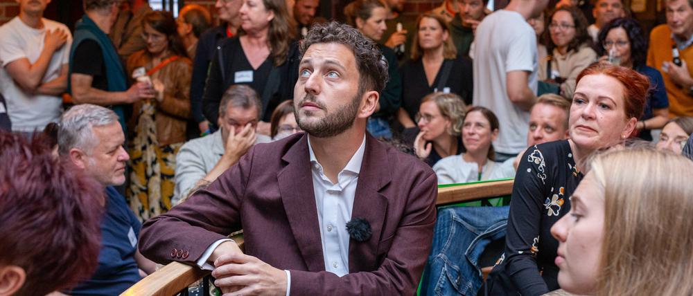 Felix Banaszak und Katja Dörner bei Wahlkampf-Party der Grünen in Bonn. Die Grünen haben in NRW insgesamt drastisch verloren.
