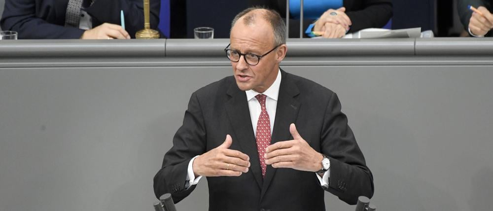 Friedrich Merz in der 24. Sitzung des 21. Deutschen Bundestages im Reichstagsgebäude.