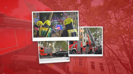 Nach einem Dachstuhlbrand in der Motzstraße ist ein Einsatzwagen noch zur Nachbearbeitung vor Ort. Auf dem gesamten Gehweg ist Löschschaum verteilt.