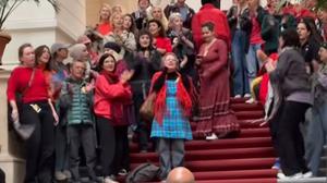 Protestaktion im Abgeordnetenhaus.